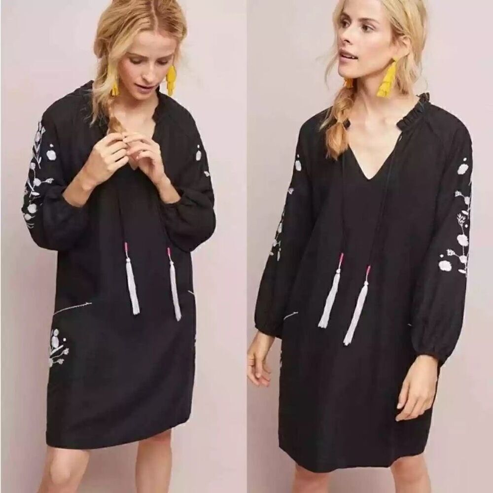 ANTHROPOLOGIE DOLAN Ivanhoe Boho Long Sleeve Linen Blend Tunic Dress Size S